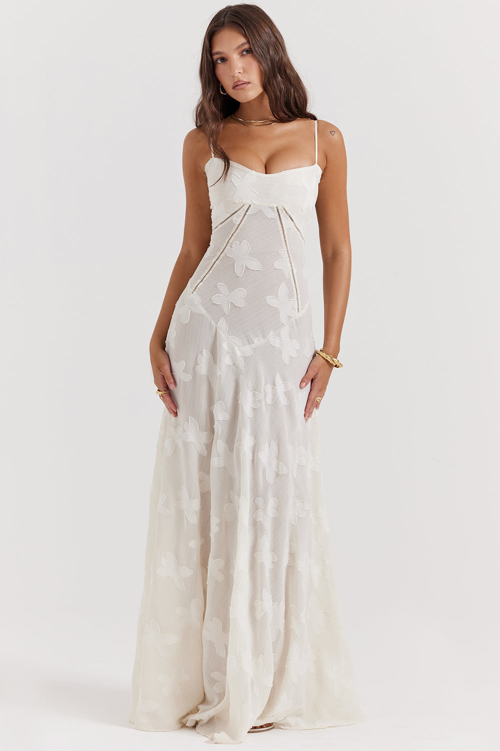 Vintage cream-colored maxi dress with lace back