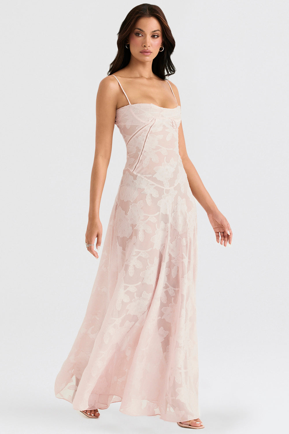 Vintage cream-colored maxi dress with lace back