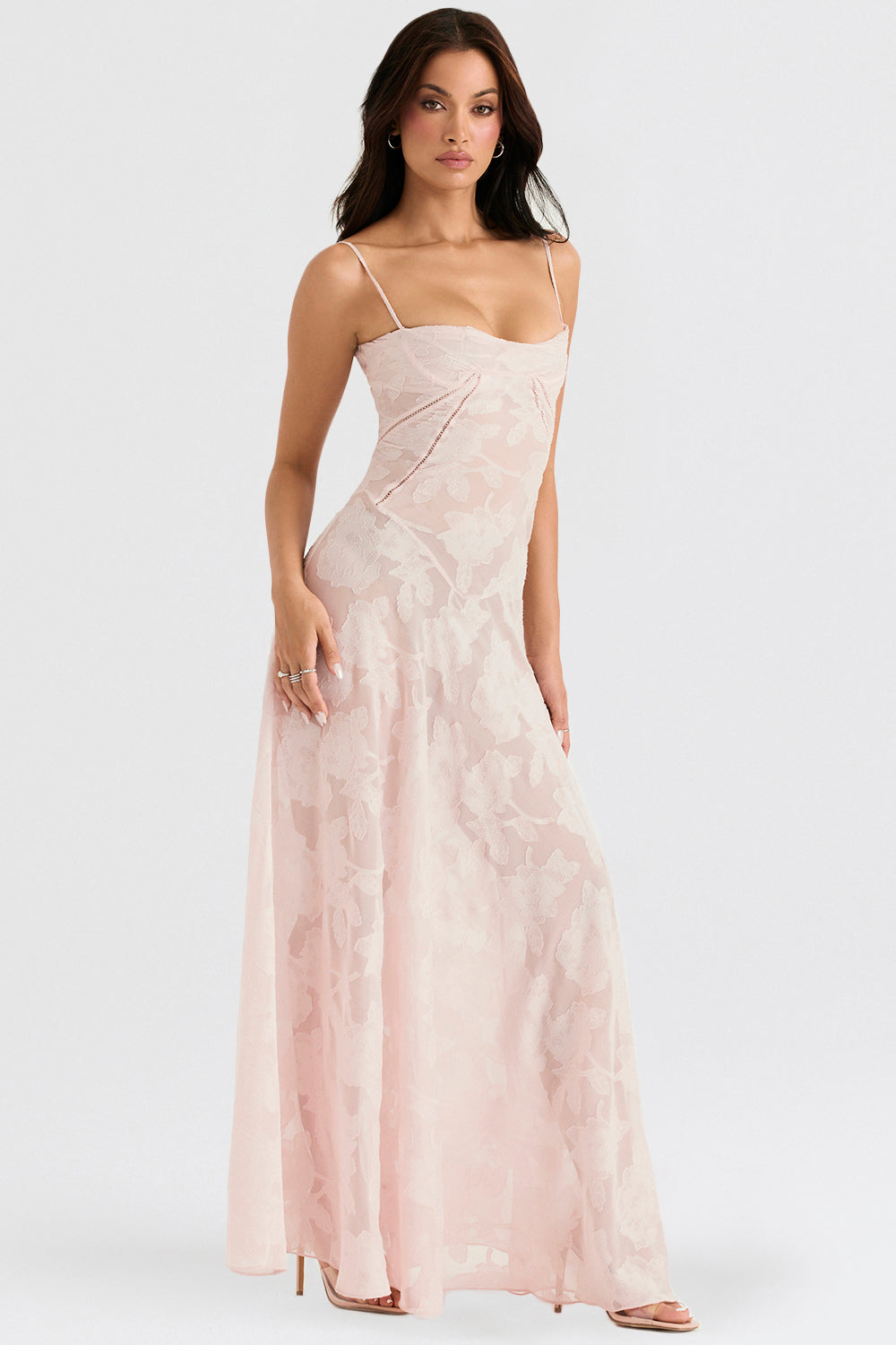 Vintage cream-colored maxi dress with lace back