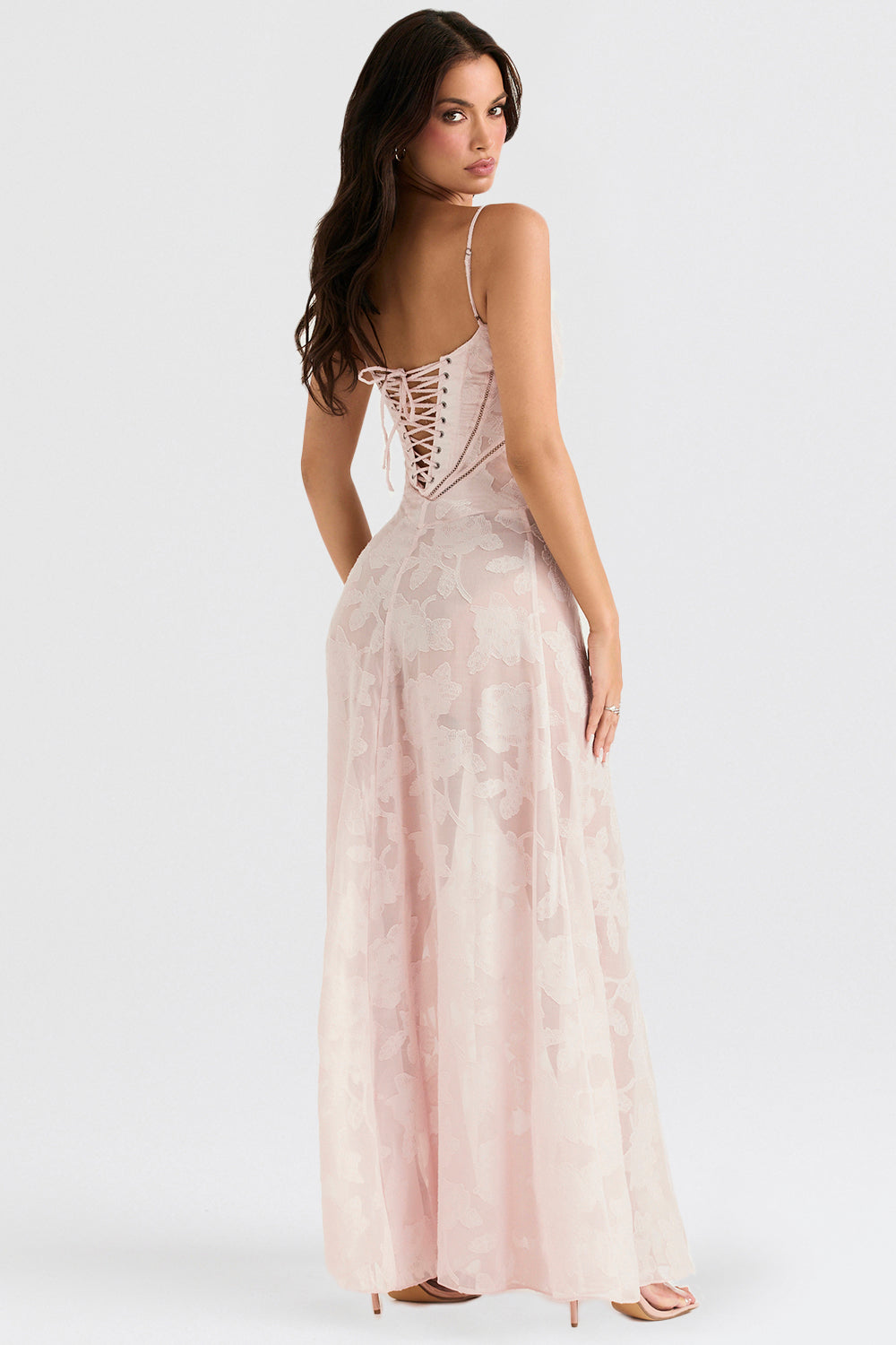 Vintage cream-colored maxi dress with lace back