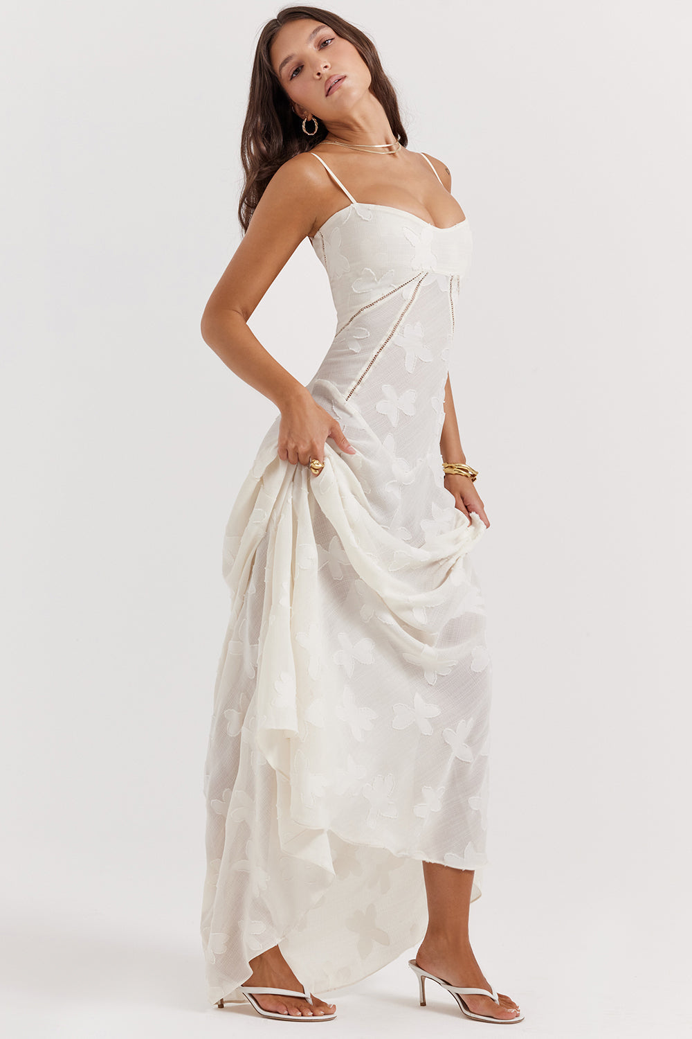 Vintage cream-colored maxi dress with lace back