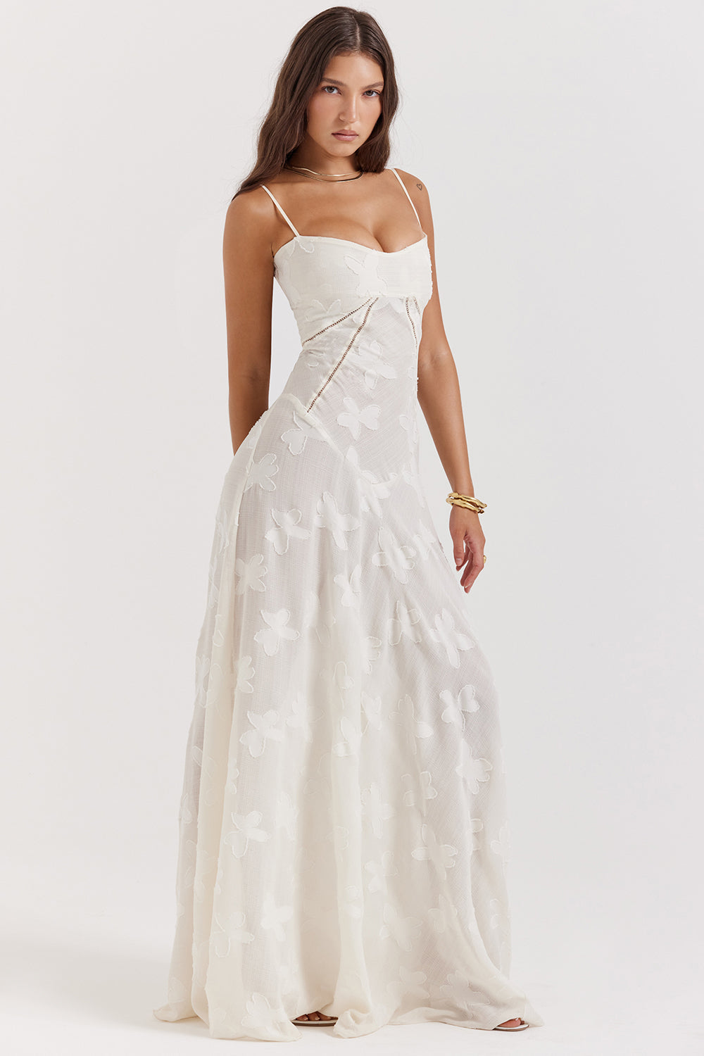 Vintage cream-colored maxi dress with lace back