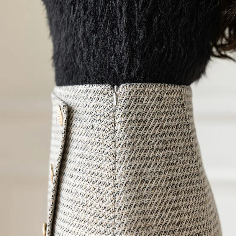 High Waist Woolen Mini Skirt