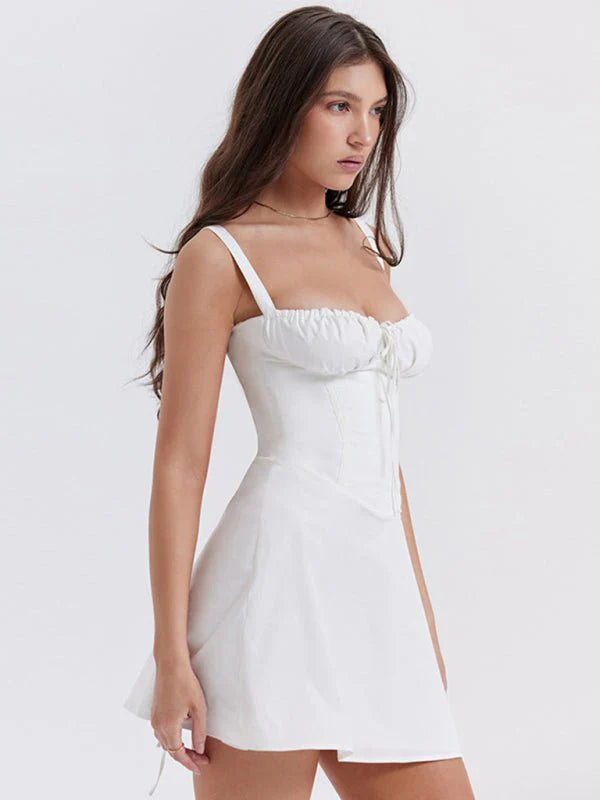 Spaghetti Strap Mini Dress In White