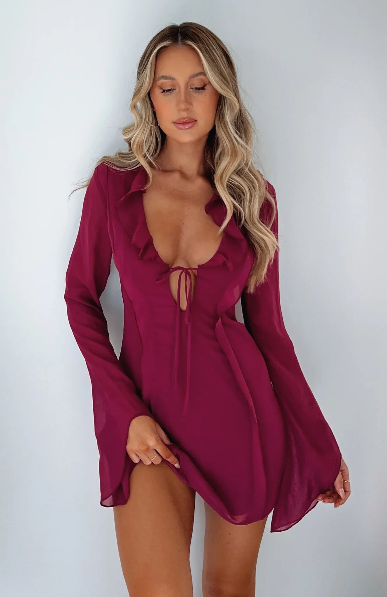 Ruffled Long Sleeve Mini Dress