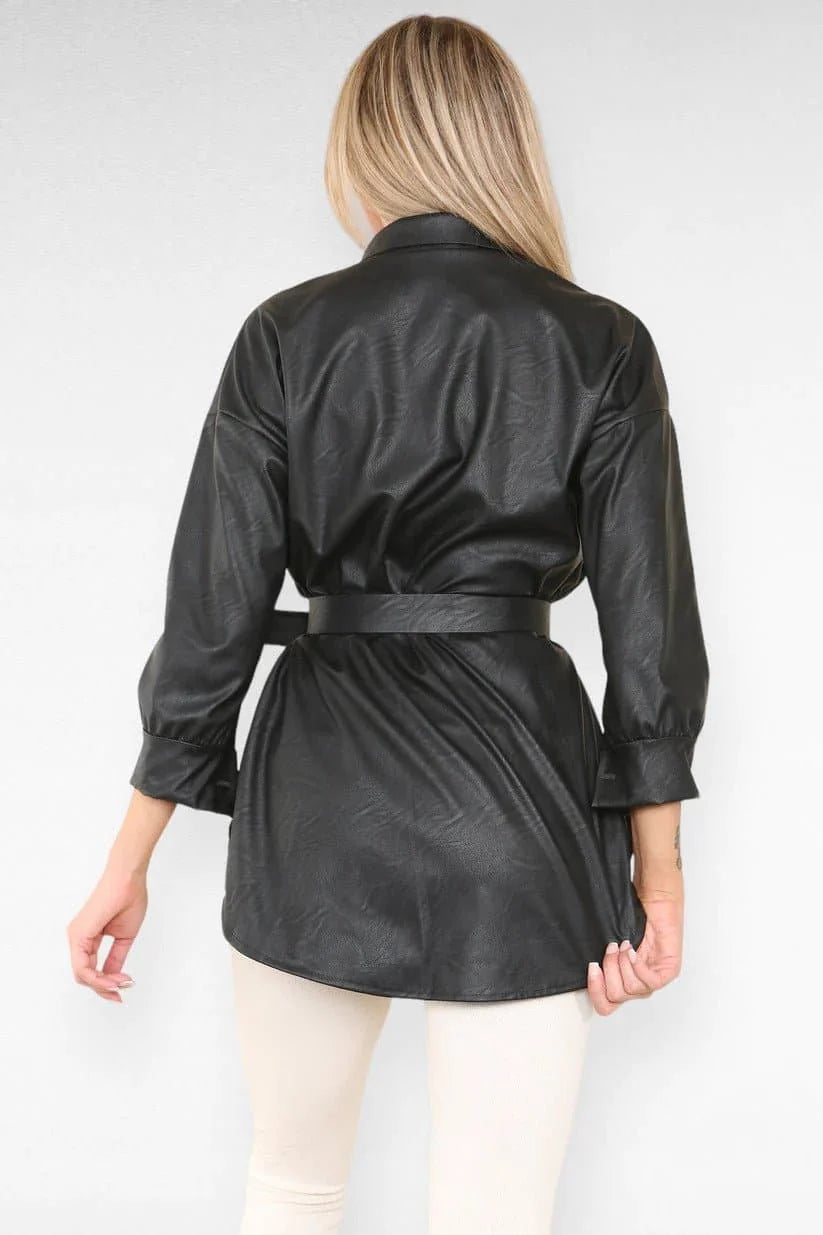 Faux Leather Belted Top