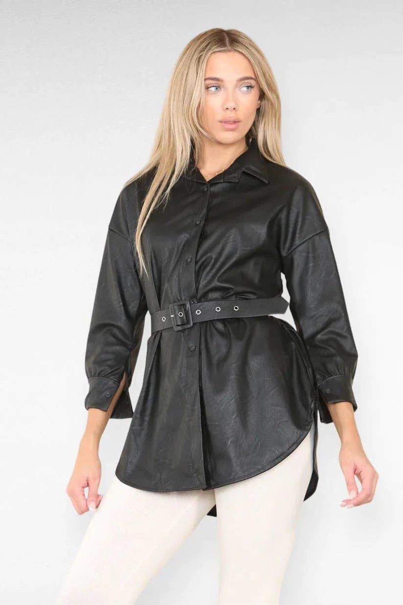 Faux Leather Belted Top