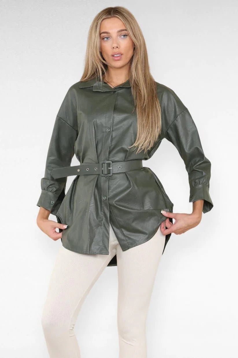 Faux Leather Belted Top