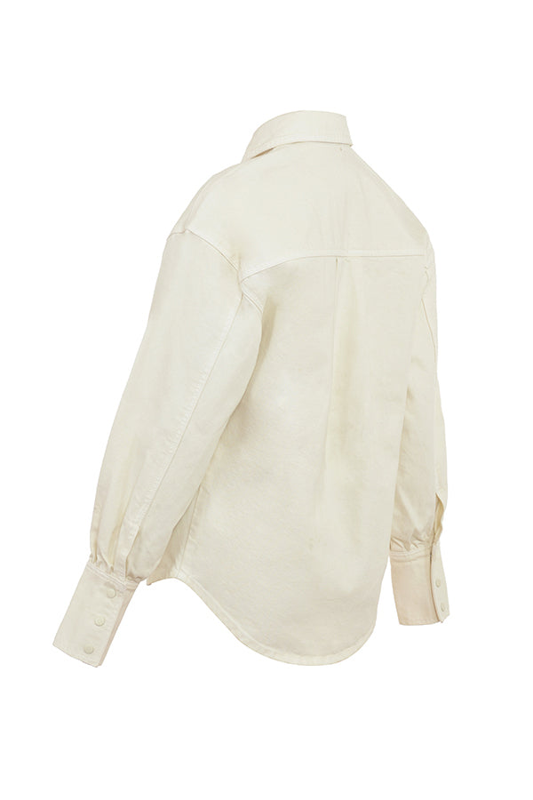 Ivory denim shirt with flared wide leg jeans