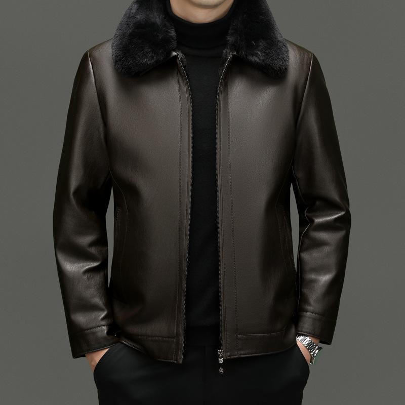 Leather jacket with fur