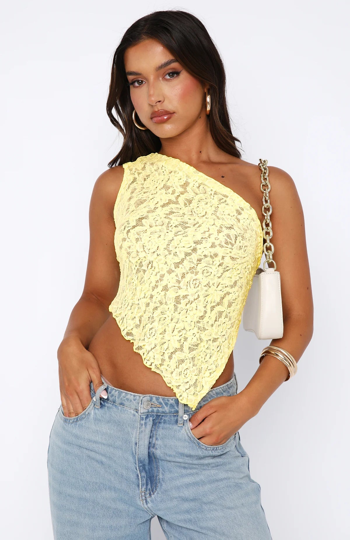 One shoulder Lace Top