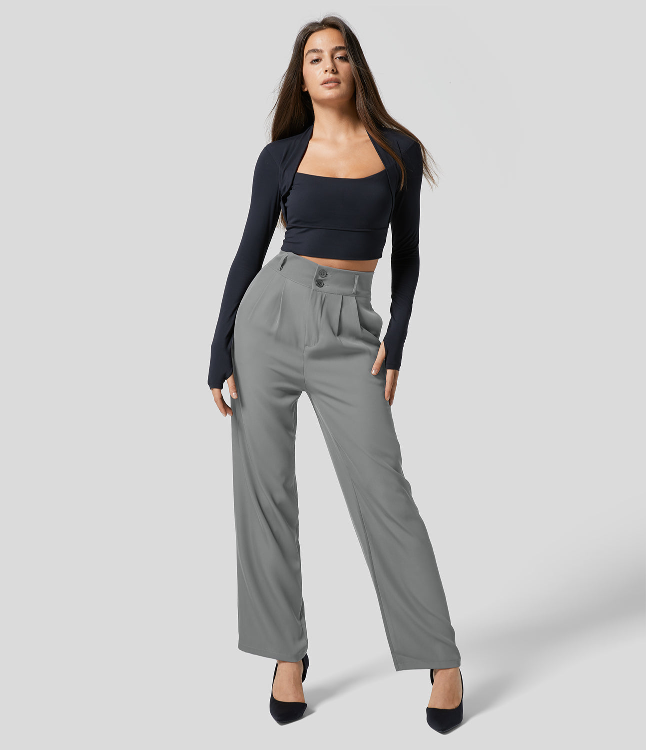 Classic High Waisted Straight Leg Suit Pants