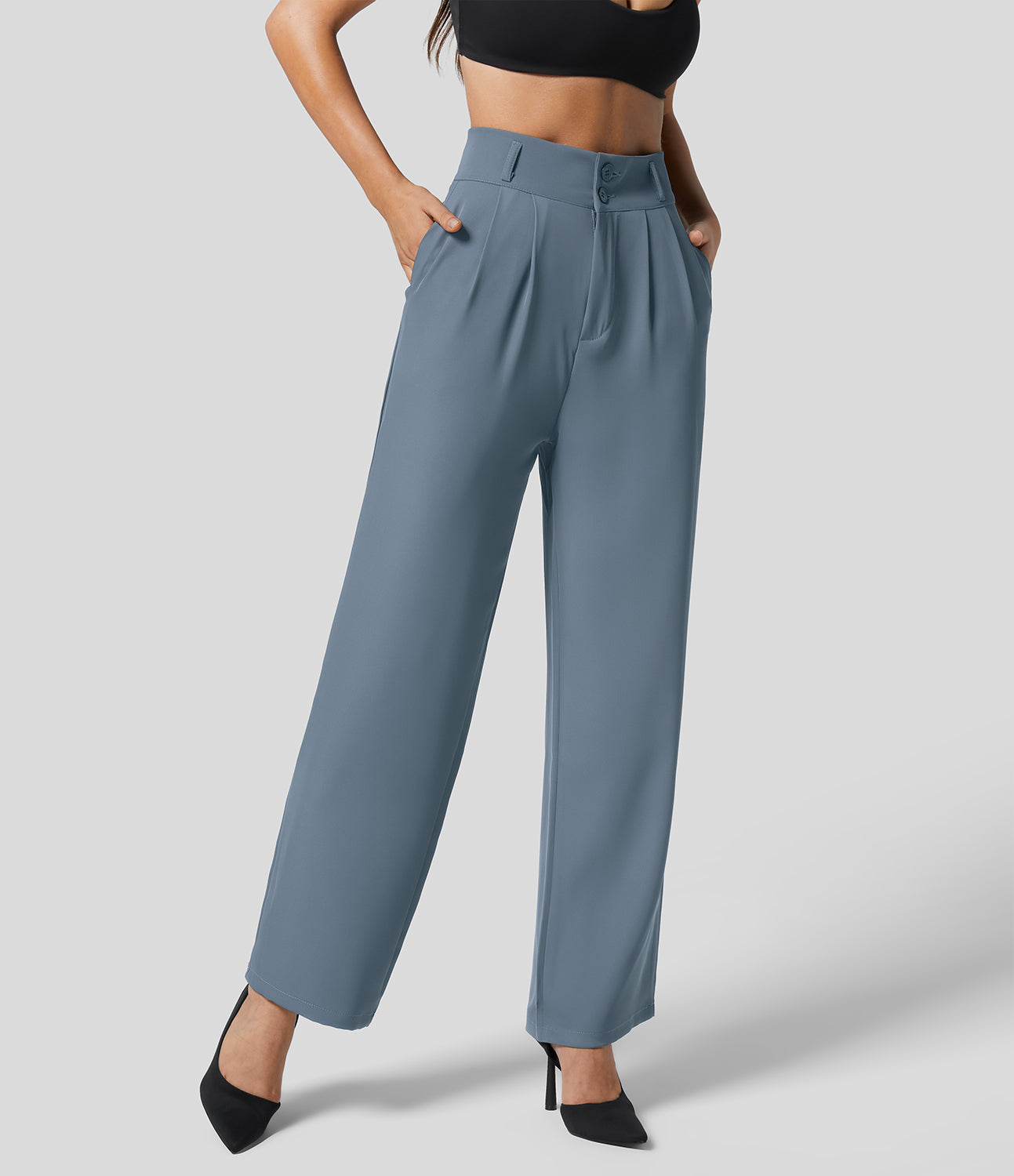 Classic High Waisted Straight Leg Suit Pants