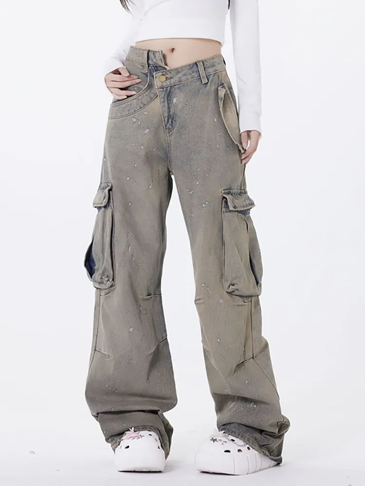 Retro Asymmetric washed jeans