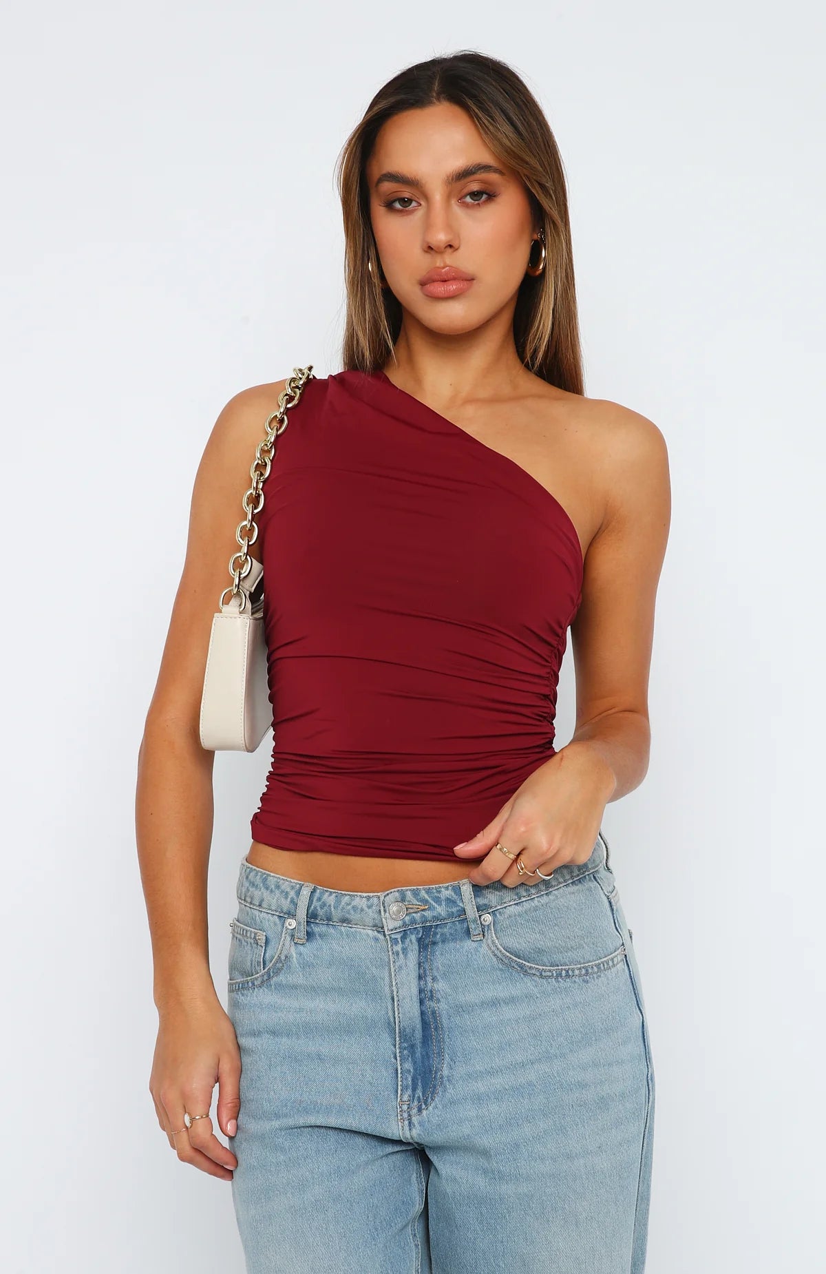 One shoulder twisted top