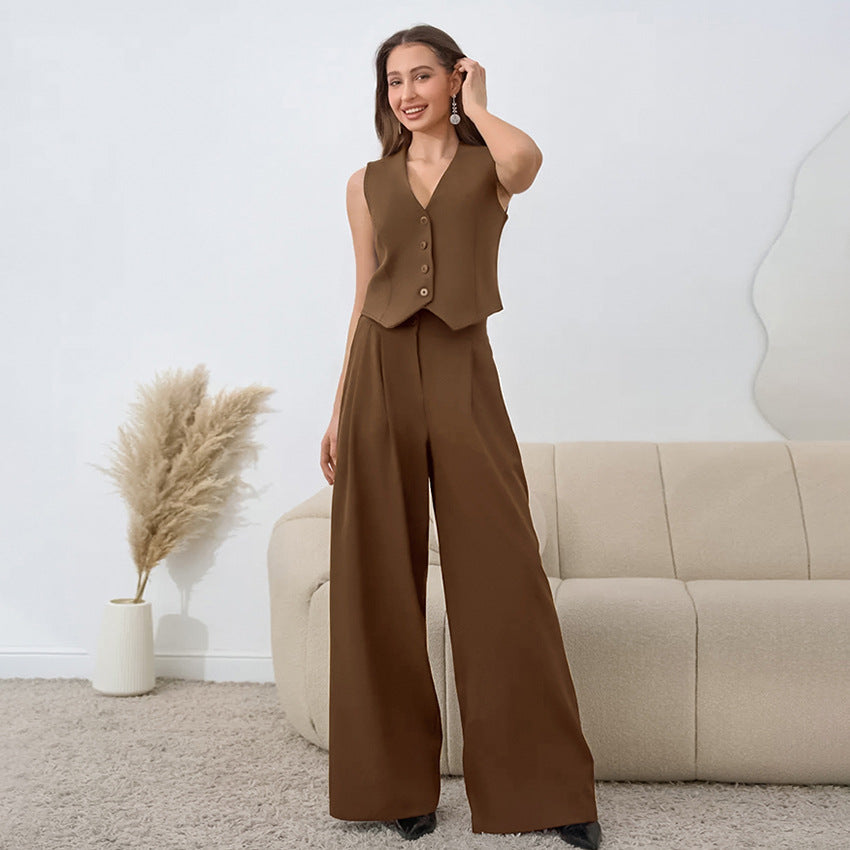 Sleeveless Vest And High Waist Trousers