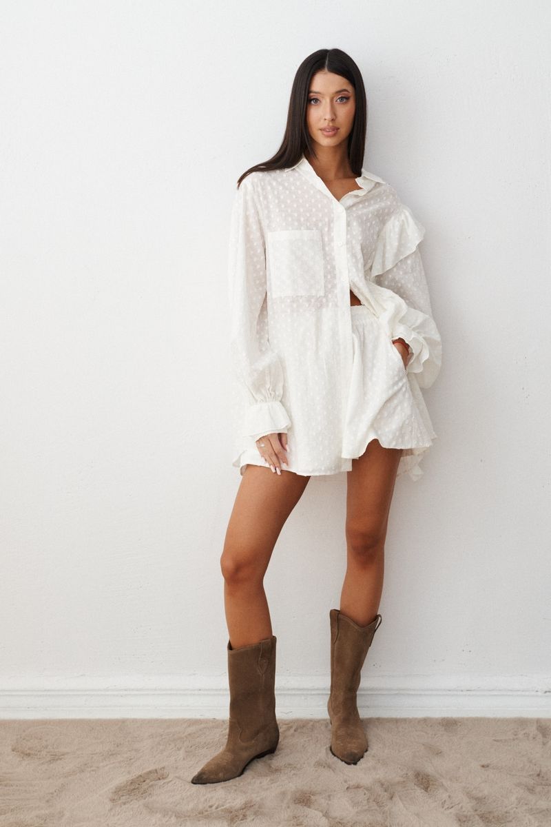 Jacquard Cotton White Shirt and Shorts