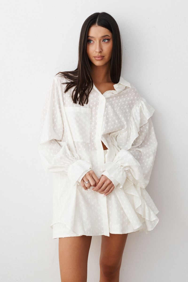 Jacquard Cotton White Shirt and Shorts