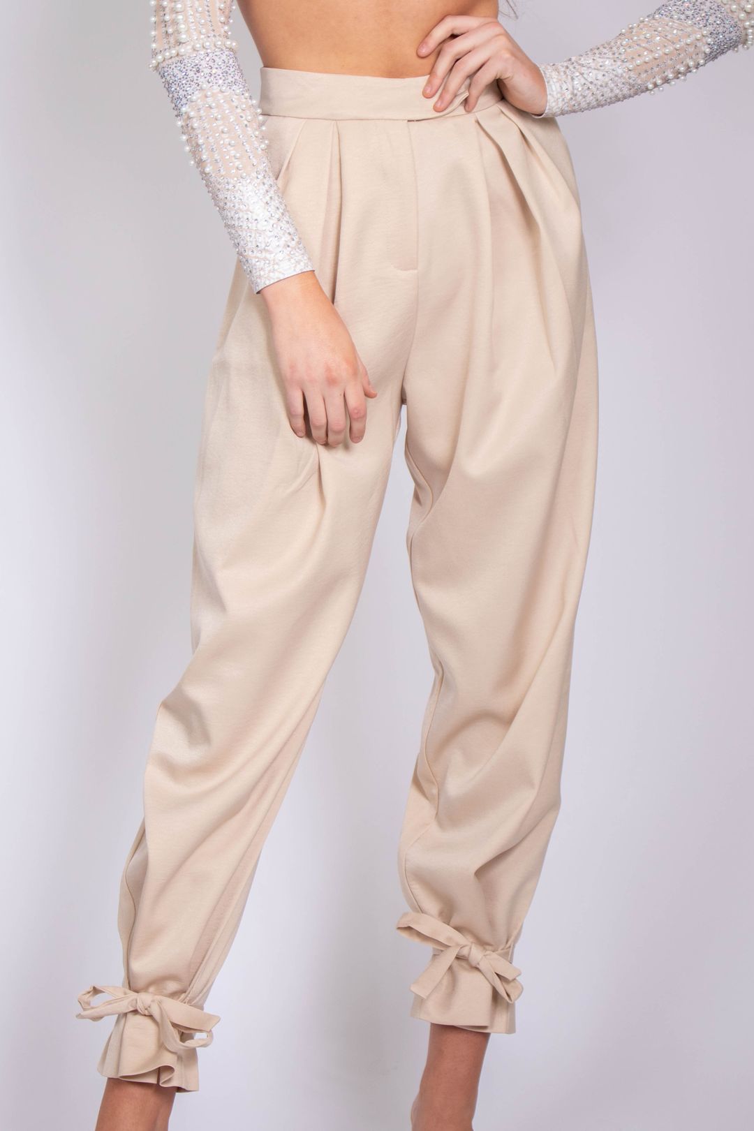 Casual wide leg pants with ribbon