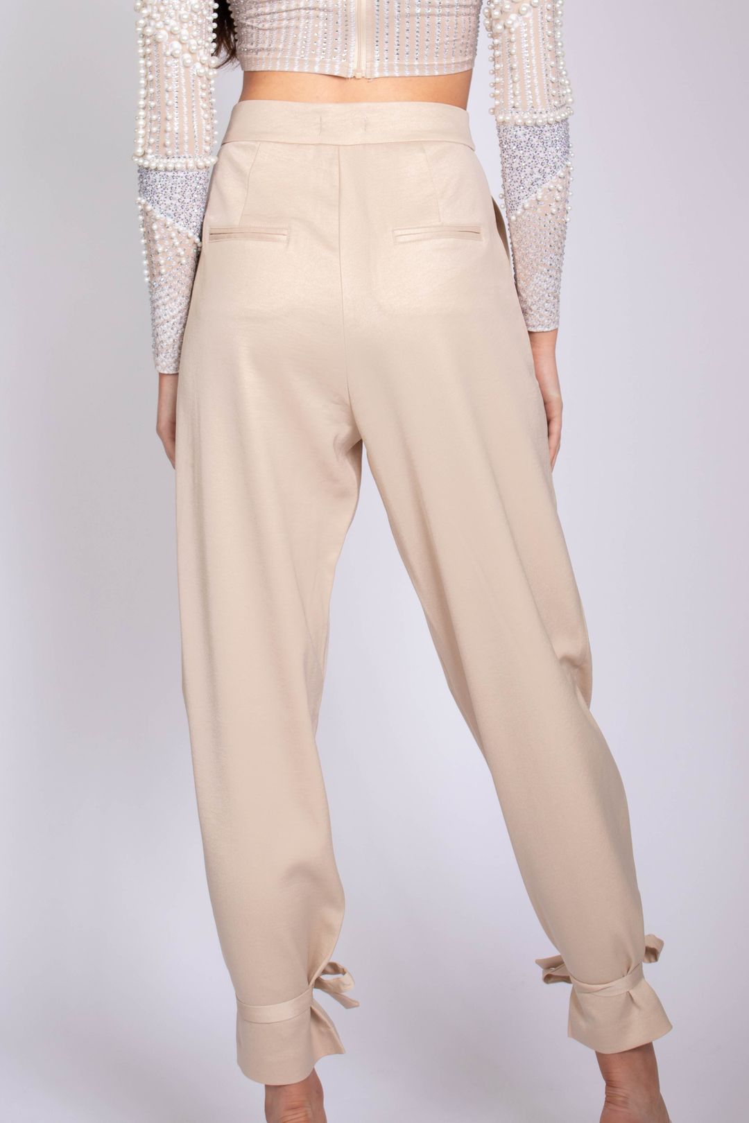 Casual wide leg pants with ribbon