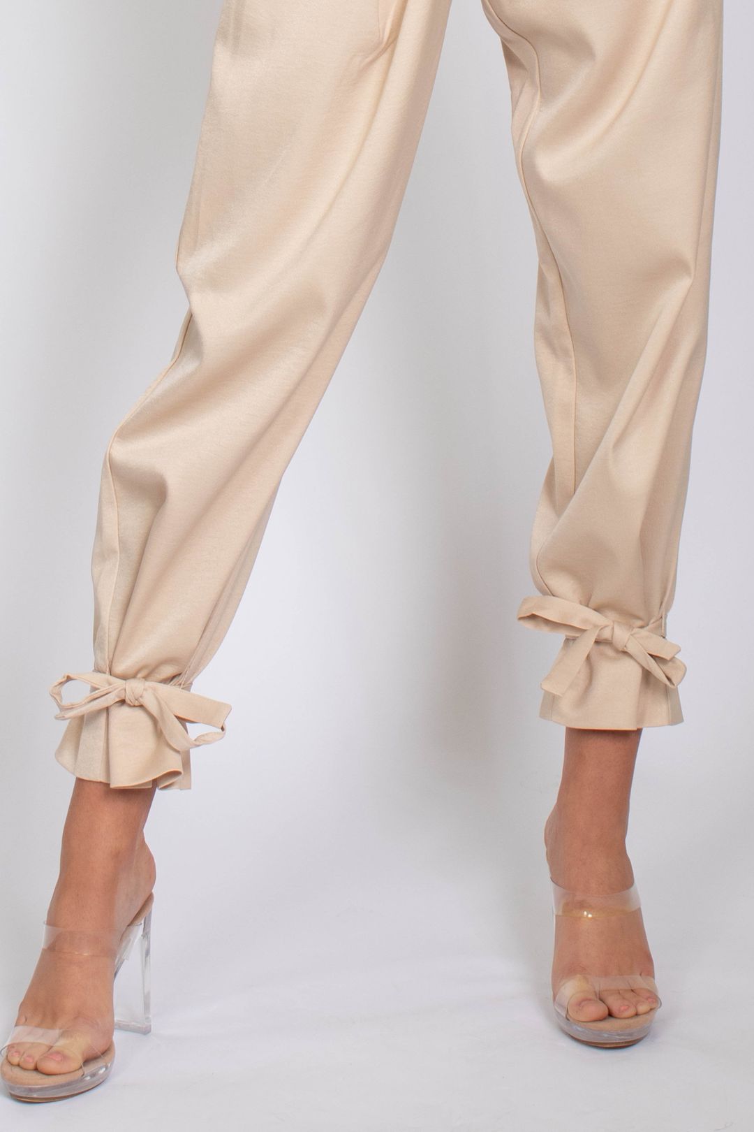 Casual wide leg pants with ribbon