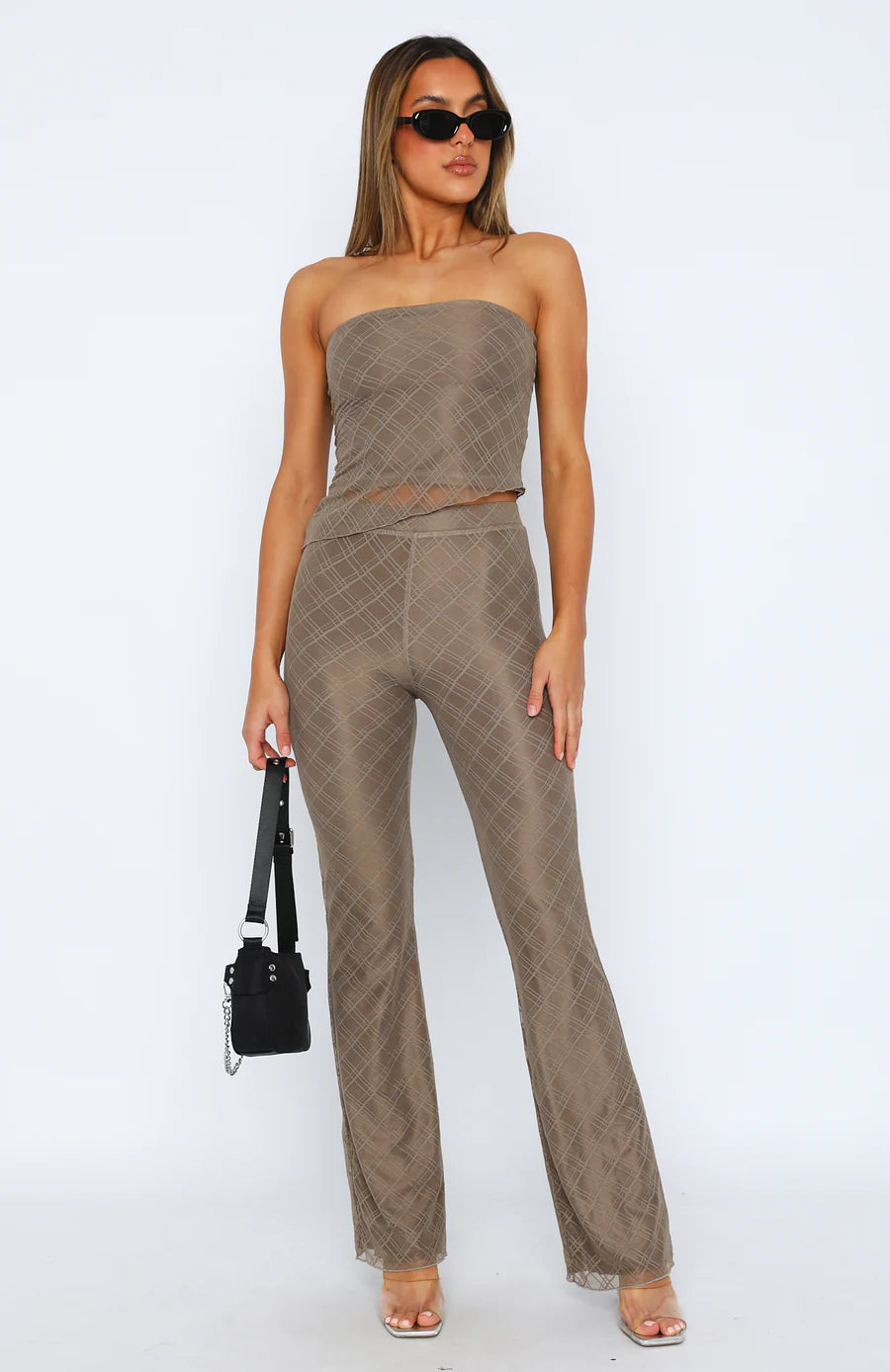 Flared Leg Pants With Elastic Waist Band