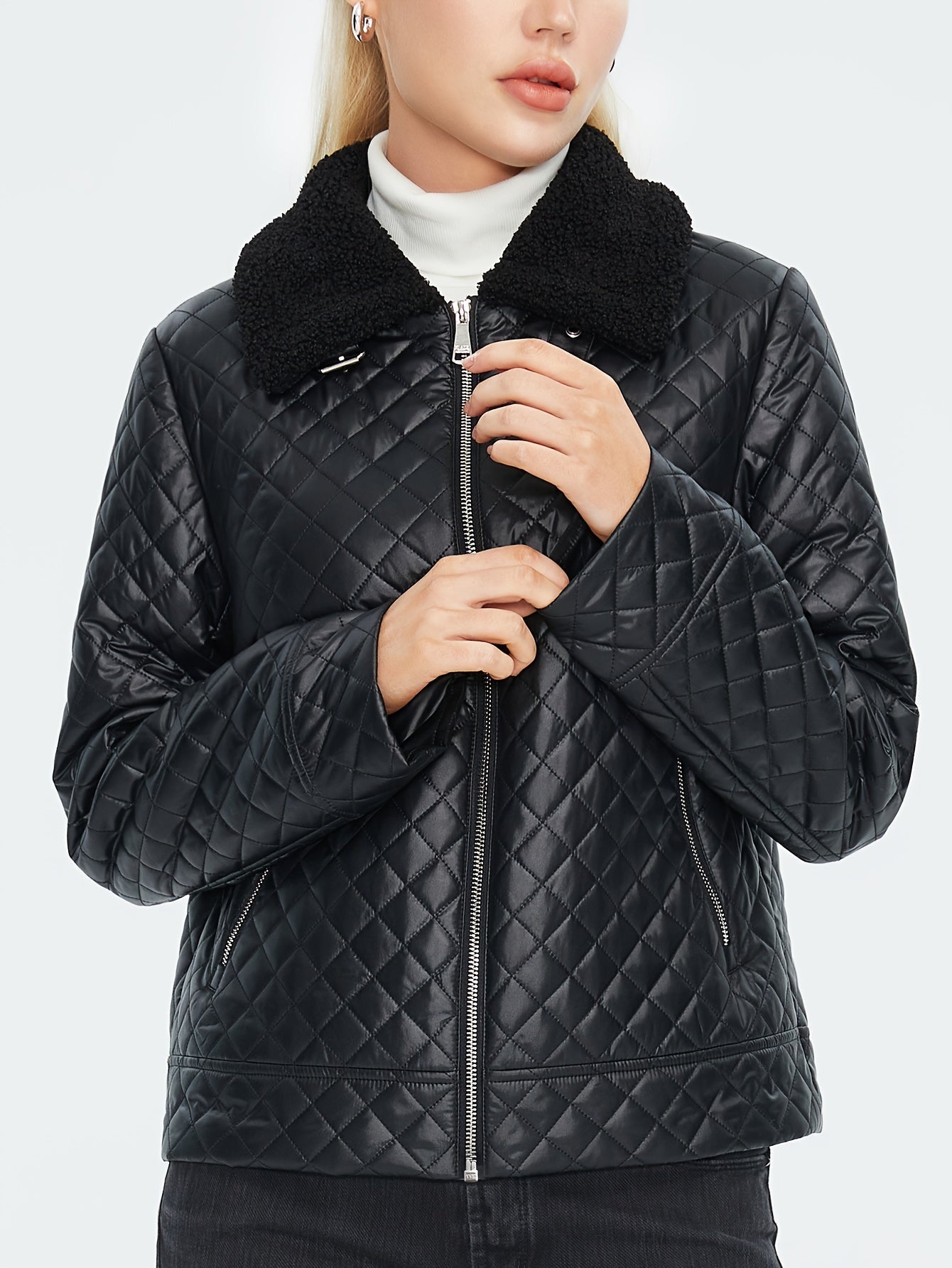 Quilted fluffy jacket with argyle pattern