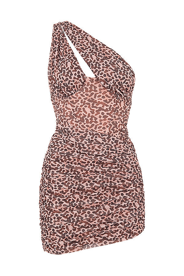 Cut-out mini dress with leopard print