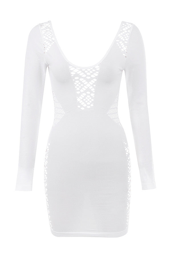 White stretch knitted mini dress