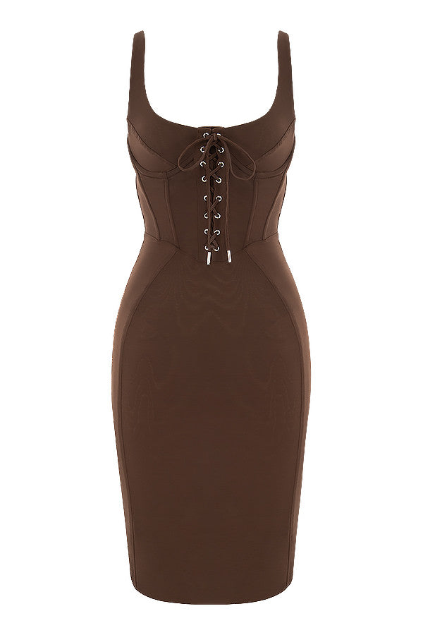 Chocolate midi corset dress with laces