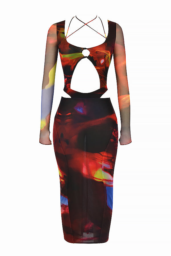 Midi dress with print and cutout