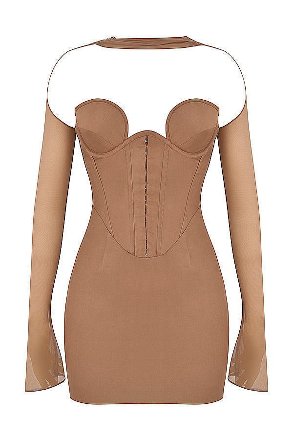 Mocha mini dress with structured corset