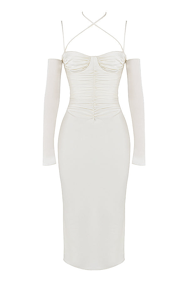 Ivory satin midi dress