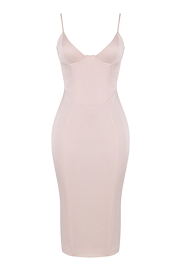 Satin corset midi dress in peony color