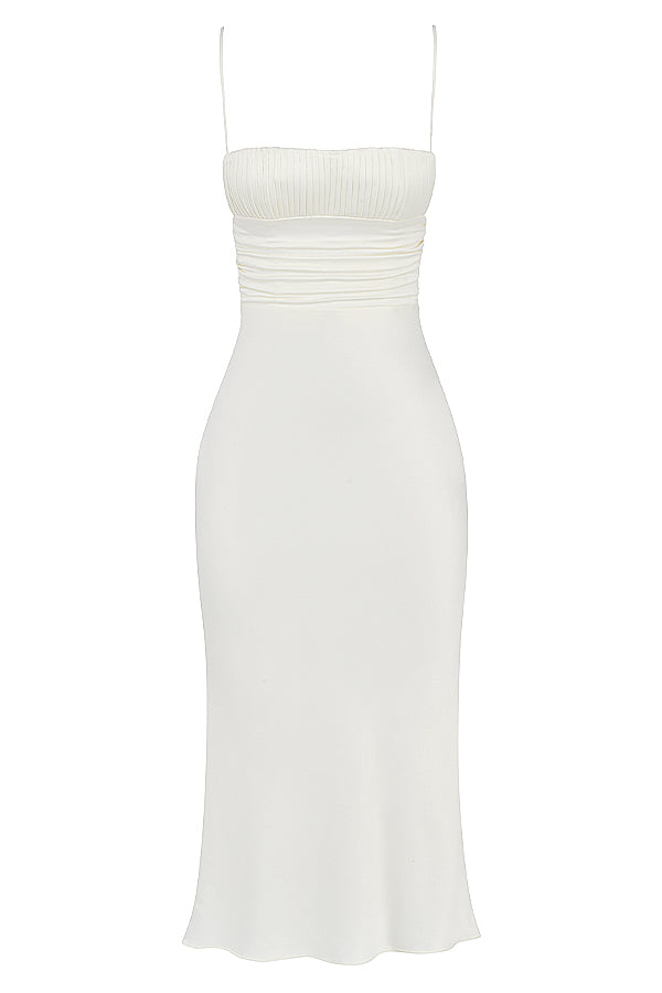 Ivory satin midi dress with corset