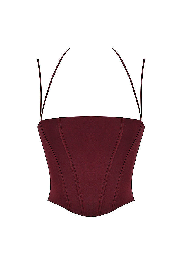 Satin corset with lace-up midi skirt