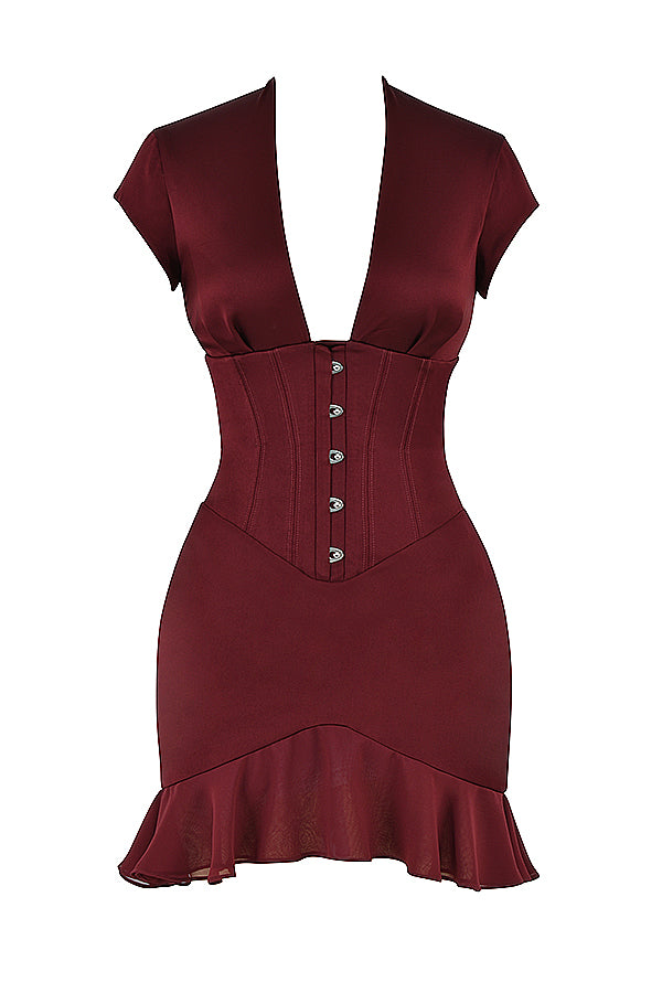 Wine red corset dress with ruffles