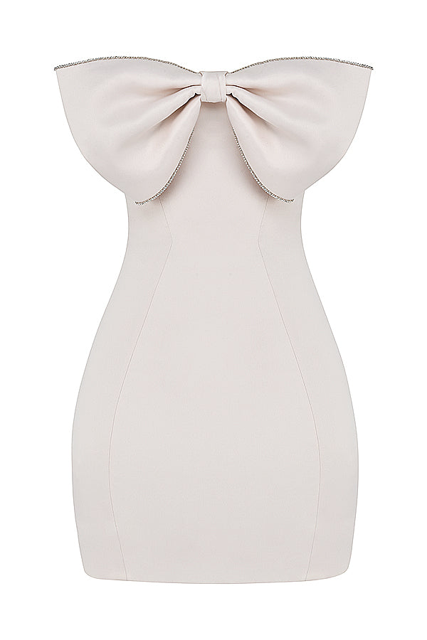 Ivory satin crystal embellished bow dress