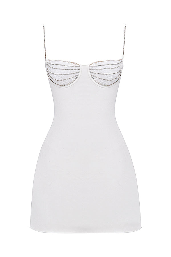 Ivory crystallized mini dress