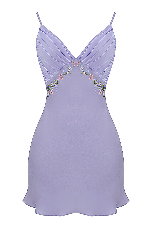 Embroidered lavender mini dress