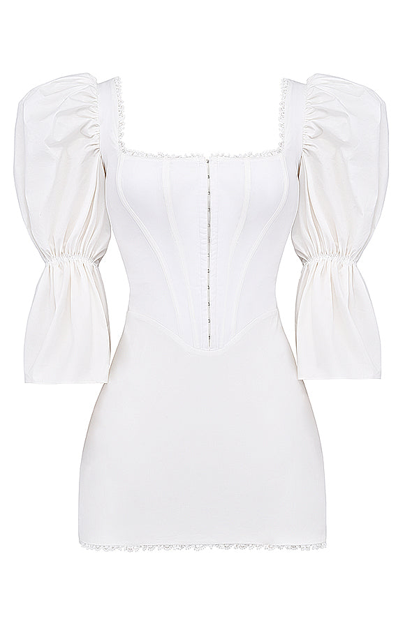 White corset dress with puff sleeves