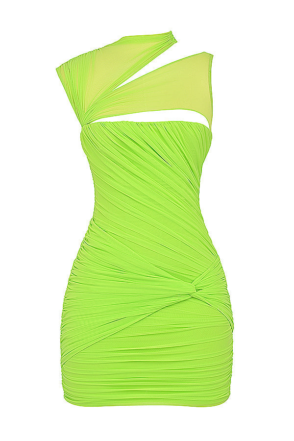 Neon green mini dress with pleats