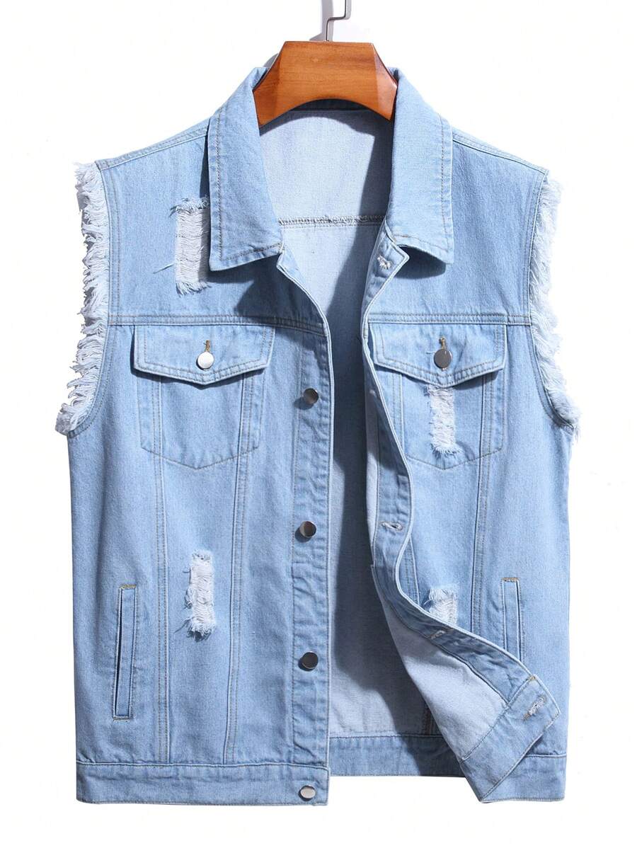 Ripped Denim blue Vest for men