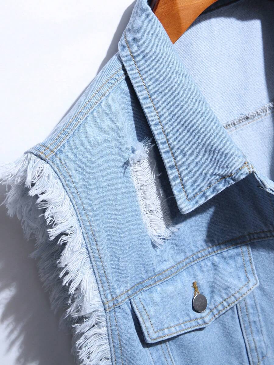 Ripped Denim blue Vest for men