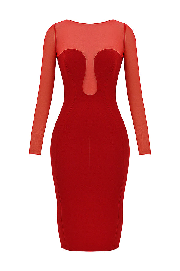 Scarlet red deep cut midi dress