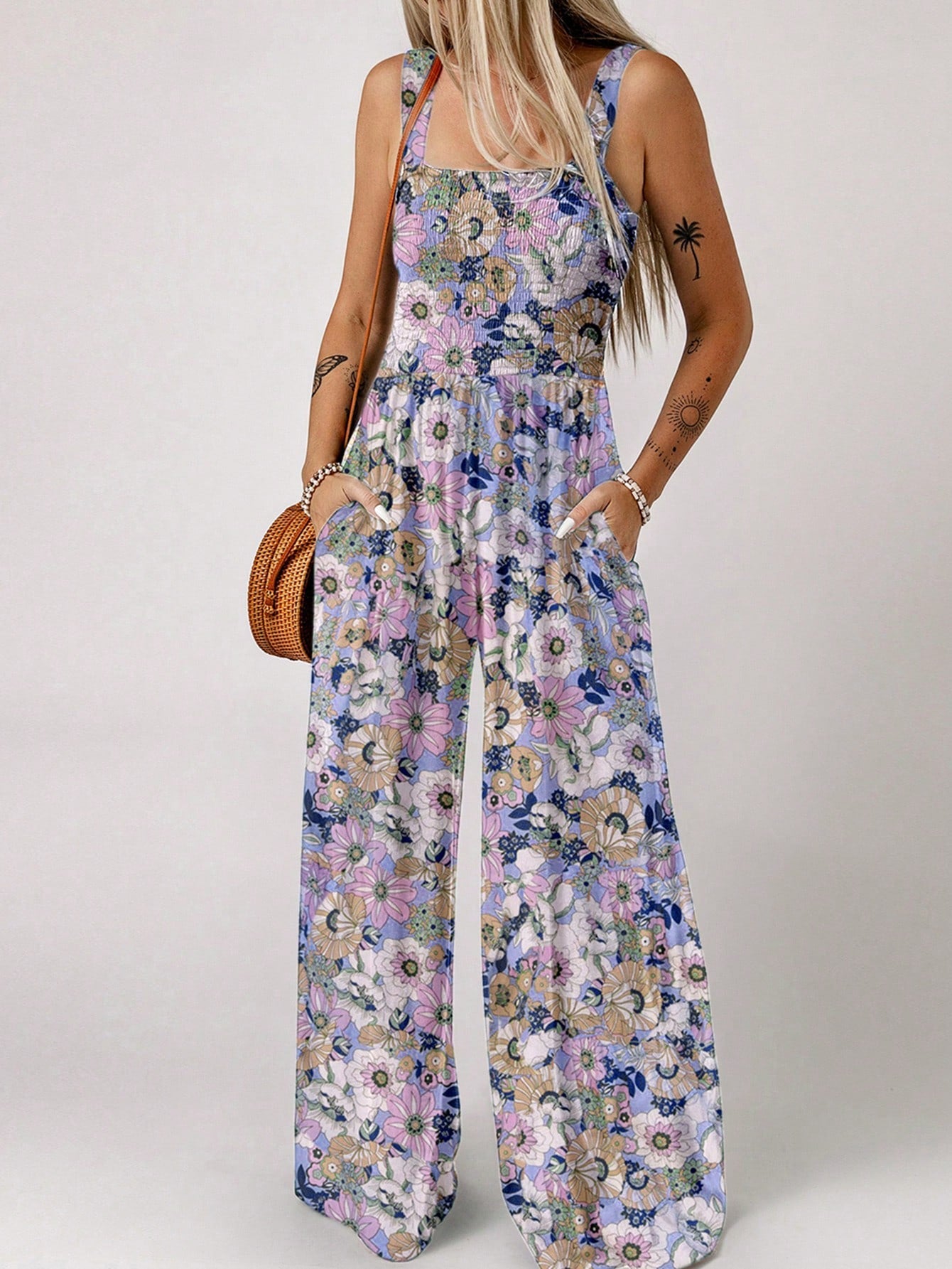 Floral Print Wide Leg Jumpsuit