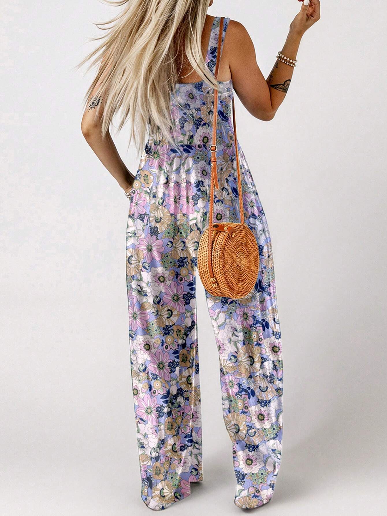 Floral Print Wide Leg Jumpsuit