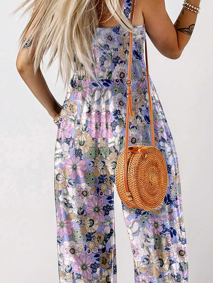 Floral Print Wide Leg Jumpsuit