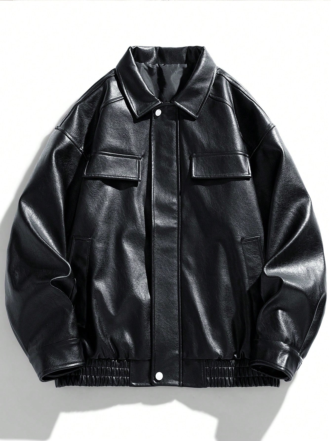 Faux leather zipper flap detail black jacket