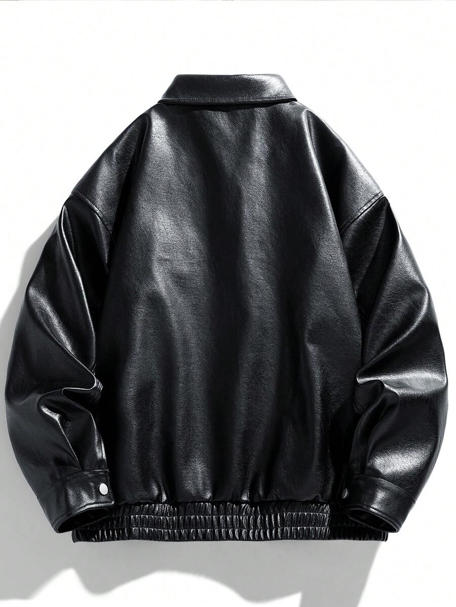 Faux leather zipper flap detail black jacket